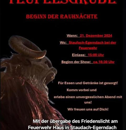 "Teufelsgrube" - Feier zum Beginn der Rauhnächte - am Samstag, 21.12. ab 15 Uhr in Staudach-Egerndach, Feuerwehr-Gerätehaus 